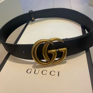 AUTHENTIC GUCCI leather belt with Double G Buckle Black, 75cm (size2)